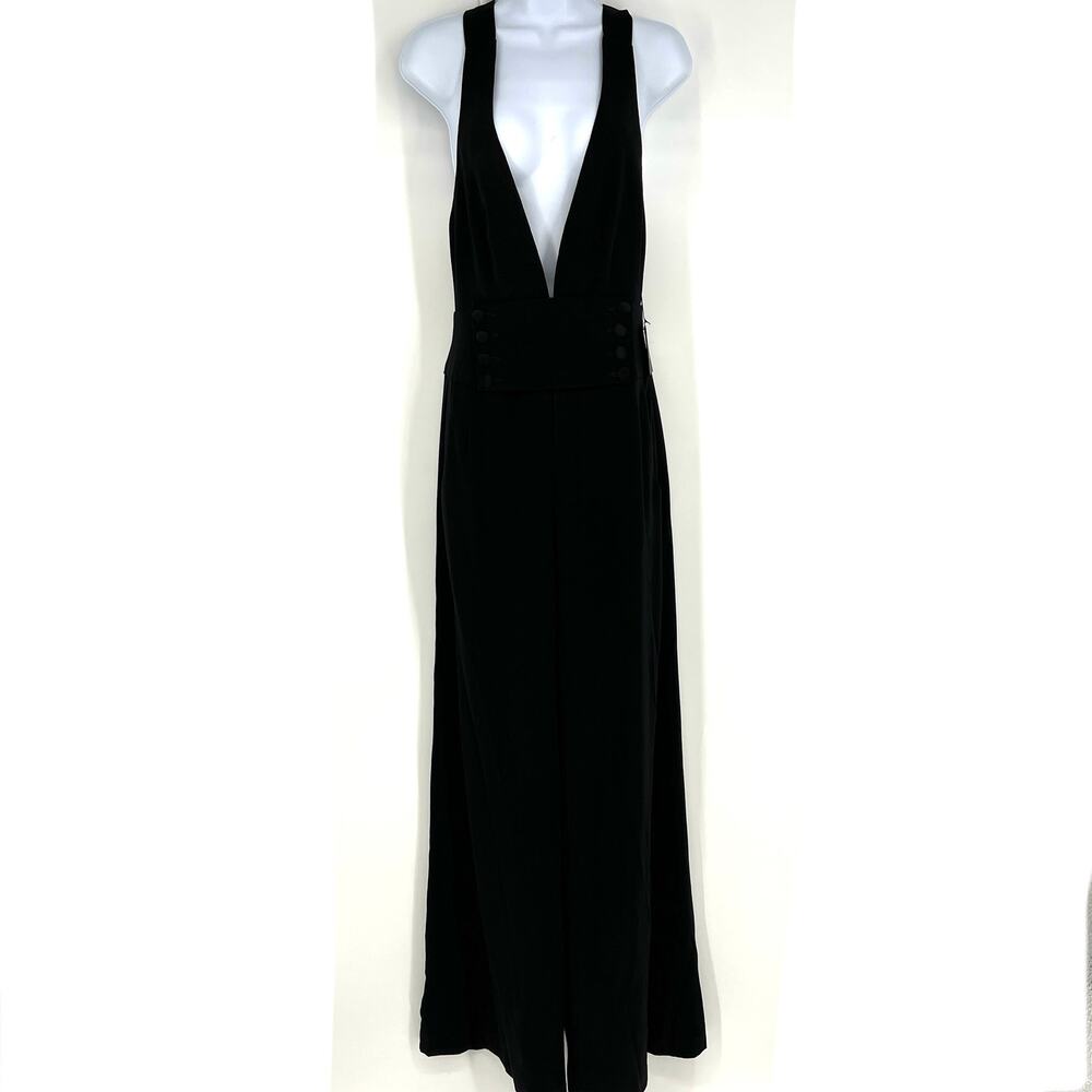 Nanette Lepore Star Cross Black Jumpsuit Deep Plunge Wide Leg Size 4 NWT